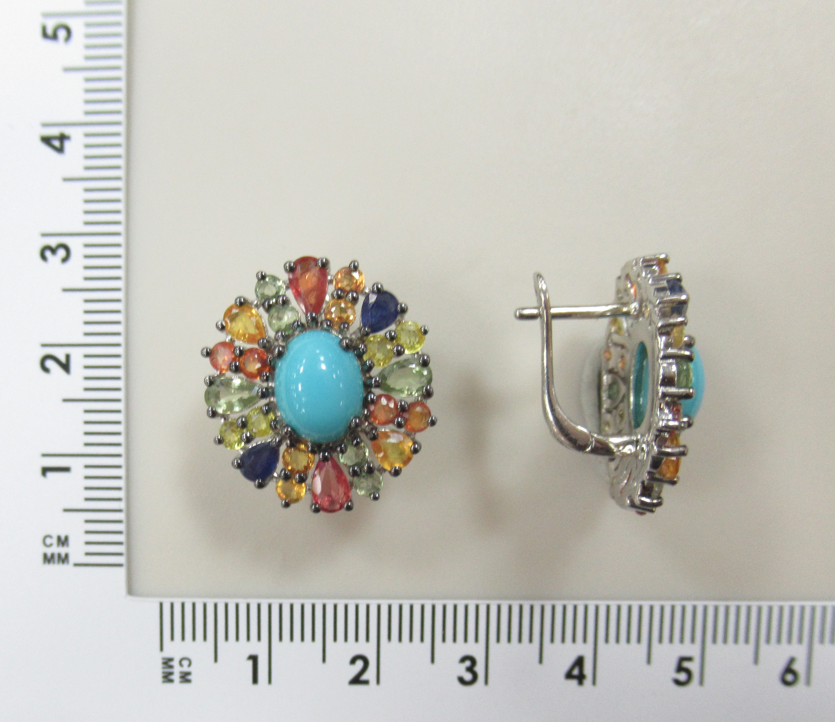 Серебряные серьги с бирюзой и мультисапфирами